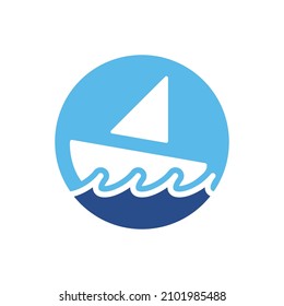 Circular logo concept of boat and waves in the sea
