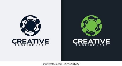 Circular logo design;  dual color options; white background; branding use