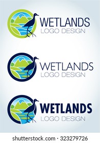 Circular logo design wetlands landscape