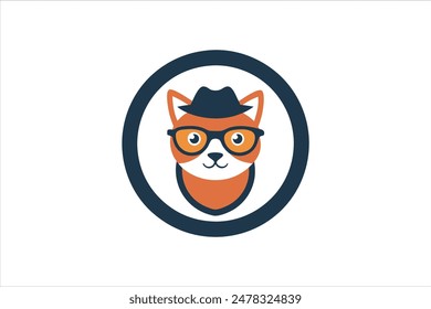 A circular logo featuring a cat wearing a hat and glasses. This is a vector art illustration that captures a playful and sophisticated feline character.