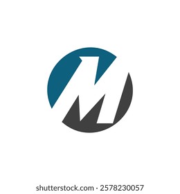 A circular logo featuring the letter "M" in a bold, stylized font. The letter is composed of dark and light gray shapes, creating a sense of depth and dimension within the circle.