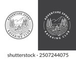 A circular logo featuring a person kayaking on a lake surrounded by trees and a mountain, with the text "Adventure Sport Kayaking Club".
