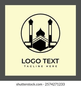 A circular logo featuring a stylized mosque with two minarets on either side and a dome in the center