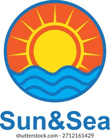 Logotipo circular com ondas de sol e mar para marca de verão.