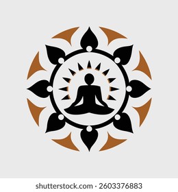 Circular logo with nature leaf and women yoga vector illustration