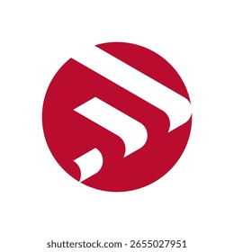  Um logotipo circular predominantemente vermelho, contendo três formas brancas curvas, fluindo, assemelhando-se a letras abstratas ou linhas de velocidade, sugerindo impulso