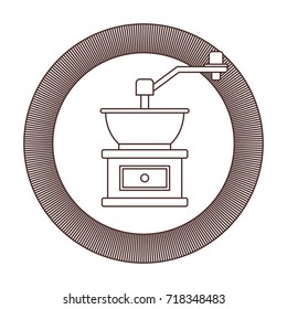 circular logo shield decorative of coffee grinding with crank striped brown silhouette on white background vector illustration