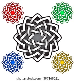 Circular logo symbol in Celtic style. Tribal tattoo symbol. Silver stamp for jewelry design and samples of other colors.