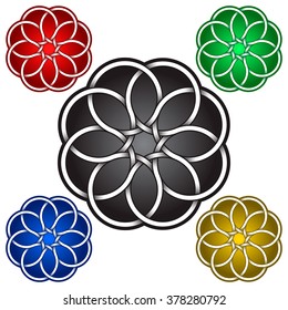 Circular logo template in Celtic knots style. Tribal tattoo symbol. Silver ornament for jewelry design and samples of other colors.