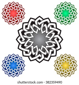 Circular logo template in Celtic knots style. Tribal tattoo symbol. Silver ornament for jewelry design and samples of other colors.