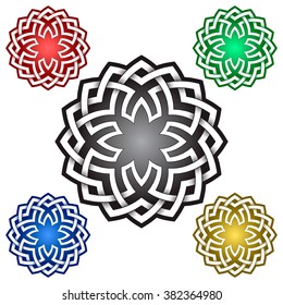 Circular logo template in Celtic knots style. Tribal tattoo symbol. Silver ornament for jewelry design and samples of other colors.