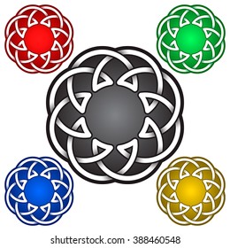 Circular logo template in Celtic knots style. Tribal tattoo symbol. Silver ornament for jewelry design and samples of other colors.