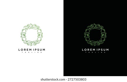 Diseño circular de la Plantilla del logotipo con los Elementos florales en verde en fondos contrastantes