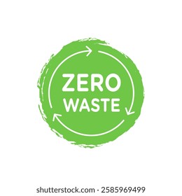 A circular logo with the text ZERO WASTE in bold white letters on a green background, symbolizing sustainability and eco-friendliness.