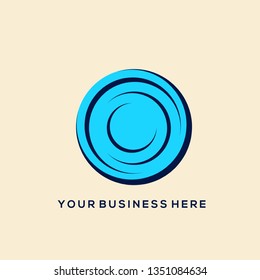 Circular logo.Spiral icon on solid blue color disc.Round abstract sign in modern, corporate style isolated on light background.