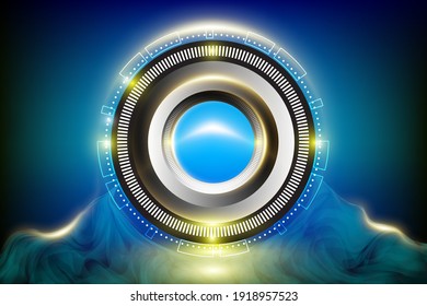 Circular luminous background The flying saucer pattern sparkles around the circle. Full future technology Elements for creating abstract color scenes.