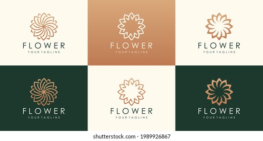 circular Luxury flower vector logotype. Linear universal leaf floral logo