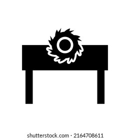 Máquina circular sobre la mesa, signo negro sobre fondo blanco, logotipo para diseño, ilustración vectorial