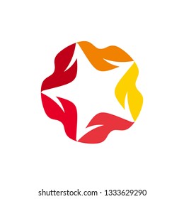 Circular made of five birds and form a star in negative space