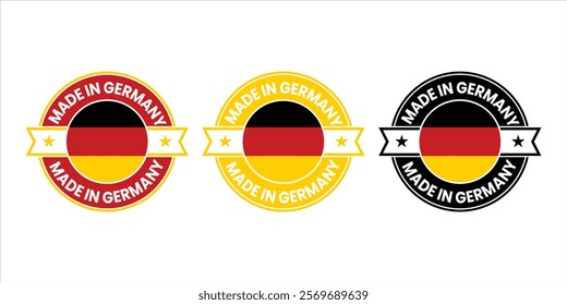 Circular Made in Germany badge with bold national colors. Ideal for authentic German product branding, packaging, and promoting quality craftsmanship.