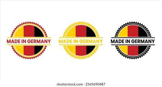 Circular Made in Germany badge featuring bold colors of the German flag. Ideal for product branding, labels, and packaging to highlight quality, authenticity, and German craftsmanship.