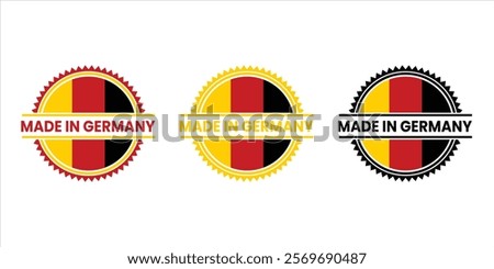 Circular Made in Germany badge featuring bold colors of the German flag. Ideal for product branding, labels, and packaging to highlight quality, authenticity, and German craftsmanship.