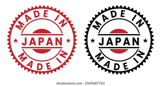 Circular Made in Japan badge featuring the Japanese flag. Ideal for branding, product labeling, packaging, and showcasing authentic Japanese craftsmanship and quality.