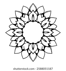 Circular Mandala: Black and White Abstract Flower Design. Geometric Pattern, Decorative, Floral Symbol. Perfect for Print, Web, and Decoration.
