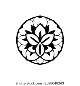 Circular Mandala: Black and White Floral Design - Abstract Geometric Pattern, Vector Art, Decorative Element