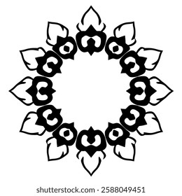 Circular Mandala: Black and White Floral Symmetrical Pattern Design. Perfect for decorative frame, border, or template.