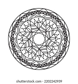 Circular mandala black and white pattern, decorated with Bohemian cool mandala art, henna flowers, Mehndi rite and monochrome symmetric. Coloring book page mandal, Helps to relax, Anti-stress therapy 
