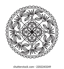 Circular mandala black and white pattern, decorated with Bohemian cool mandala art, henna flowers, Mehndi rite and monochrome symmetric. Coloring book page mandal, Helps to relax, Anti-stress therapy 