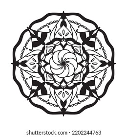 Circular mandala black and white pattern, decorated with Bohemian cool mandala art, henna flowers, Mehndi rite and monochrome symmetric. Coloring book page mandal, Helps to relax, Anti-stress therapy 