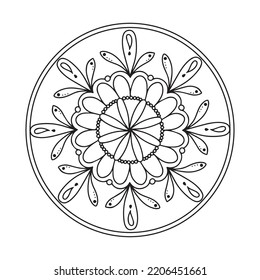 Circular mandala black and white pattern, decorated with Bohemian cool mandala art, henna flowers, Mehndi rite and monochrome symmetric. Coloring book page mandal, Anti-stress therapy.  
