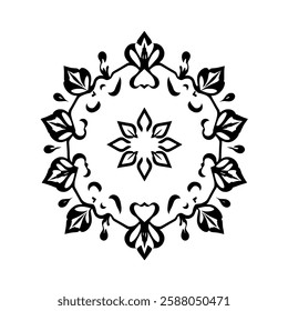 Circular Mandala Design: Black and White Floral Pattern, Symmetrical and Elegant Ornament, Vintage Style, Perfect for Decoration