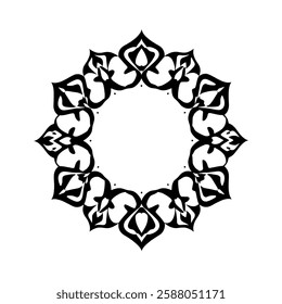 Circular Mandala Design: Black and White Symmetrical Floral Pattern, Ornamental Frame, Decorative Vector Art, Geometric Abstract Artwork, Elegant Vintage Motif