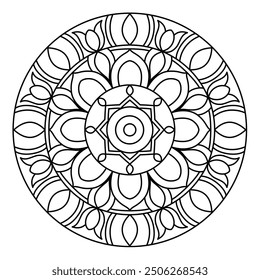 circular mandala design for coloring book, wall art, tattoo and henna design, elegant mandala design
