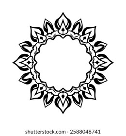 Circular Mandala Design: Ornamental, Symmetrical, Floral Pattern, Black and White Abstract Art. Perfect for invitations, cards, and decoration.