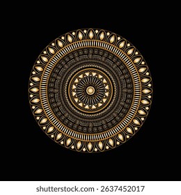 Circular Mandala Design in Shimmering Gold on Black
