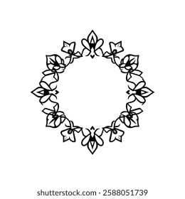 Circular Mandala Frame: Ornate Floral Design Element. Perfect for invitations, logos, and decorative projects. Black and white vintage style, symmetrical pattern.