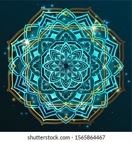 circular mandala, Golden gradient, star background