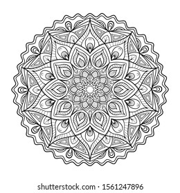 Circular mandala on a white background. Black and white coloring, tattoo