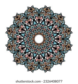 Circular Mandala Oriental Pattern, mystical mandala: a spiritual journey through colors and shapes. Inner balance, peace and serenity of a mandala. Spiritual and energetic art in every detail