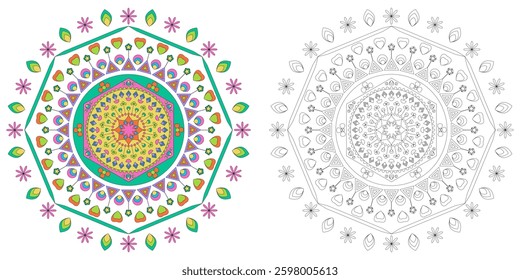 Circular mandala ornament 
Coloring page for adults
Anti-stress coloring page