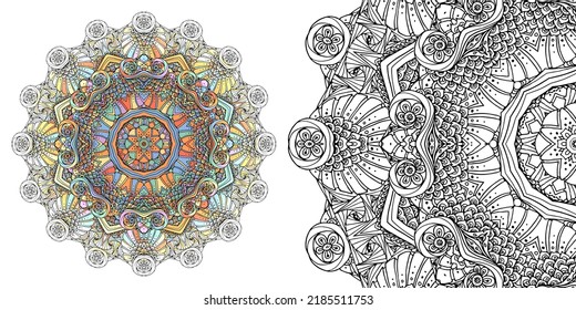 Circular mandala pattern for coloring, henna, tattoo, mehndi, books, decoration. Ornate decorative ornament in ethnic oriental style. Vector image