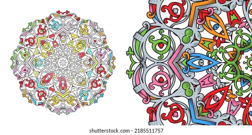 Circular mandala pattern for coloring, henna, tattoo, mehndi, books, decoration. Ornate decorative ornament in ethnic oriental style. Vector image