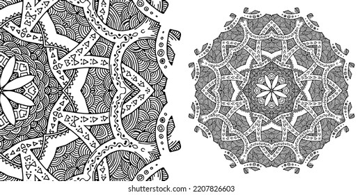 Patrón de mandala circular para colorear, henna, tatuaje, méhndi, libros, decoración. Ornato adorno decorativo de estilo étnico oriental. Imagen del vector