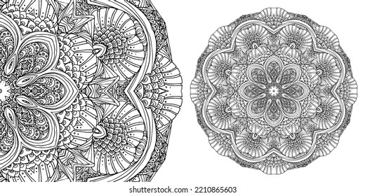 Patrón de mandala circular para colorear, henna, tatuaje, méhndi, libros, decoración. Ornato adorno decorativo de estilo étnico oriental. Imagen del vector