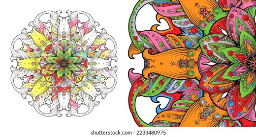 Circular mandala pattern for coloring, henna, tattoo, mehndi, books, decoration. Ornate decorative ornament in ethnic oriental style. Vector image