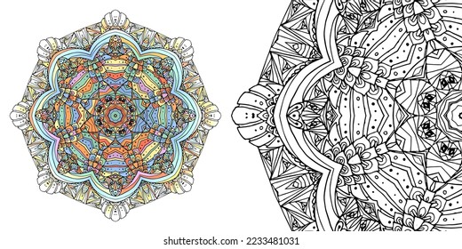 Circular mandala pattern for coloring, henna, tattoo, mehndi, books, decoration. Ornate decorative ornament in ethnic oriental style. Vector image